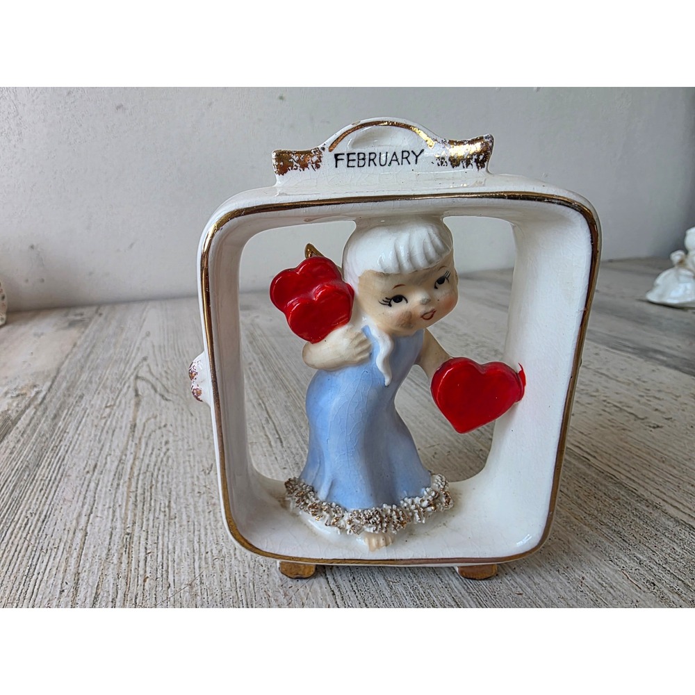 Vintage lefton February 1955 girl hearts AS IS ar6883 statue wall RARE month